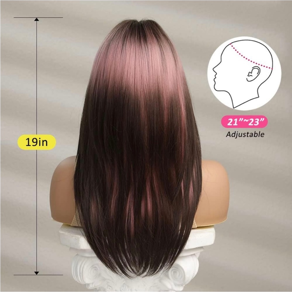 Human hair blend pink brown ombre layered wig - Picture 2 of 6